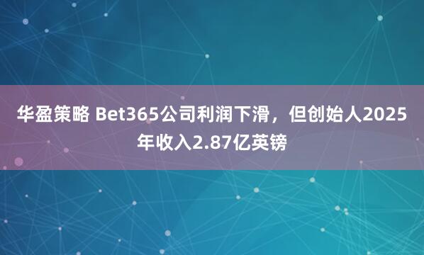 华盈策略 Bet365公司利润下滑，但创始人2025年收入2.87亿英镑